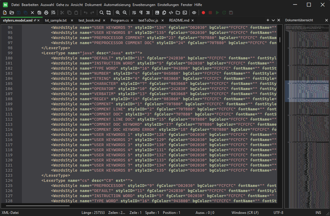 The Document Map panel, a zoomed-out overview of the whole file