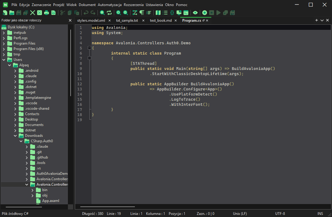 The Folder as Workspace panel, showing this project's own src/ directory tree