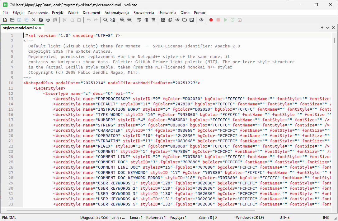 The light theme, editing a C++ file