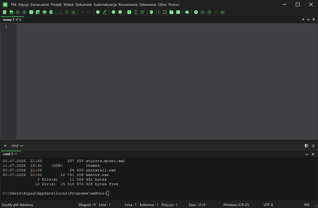 The integrated terminal panel, with shell tabs